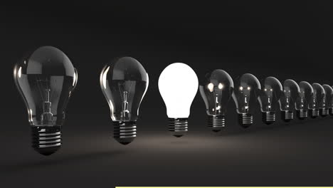 animation of yellow lines over row of lightbulbs with one lit on black background