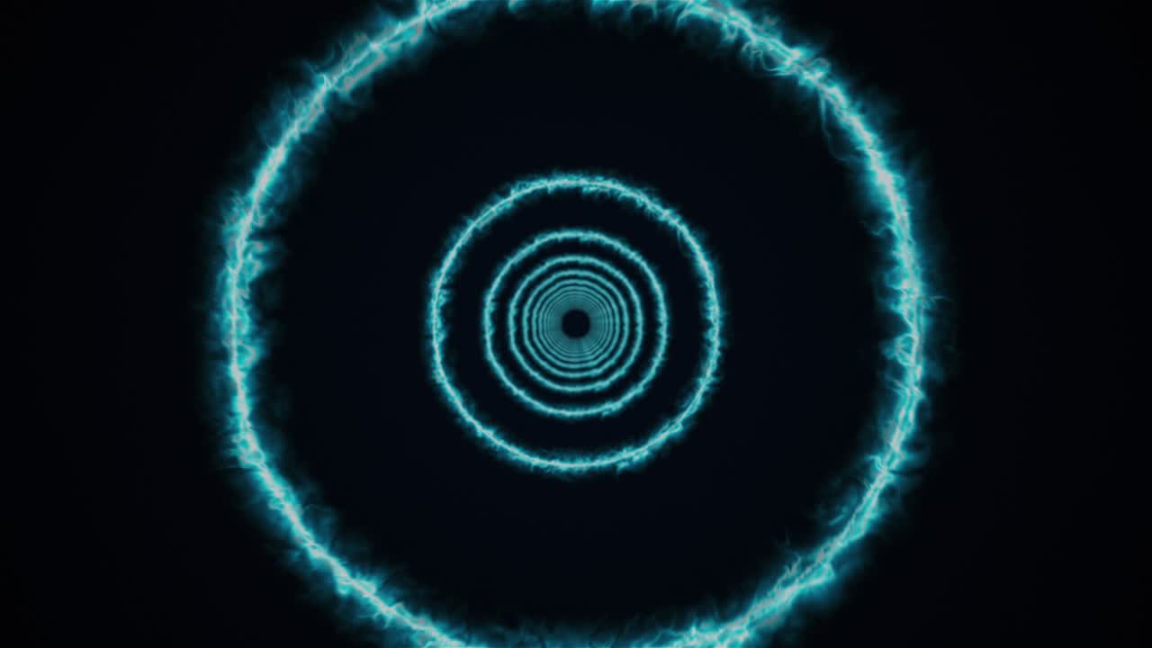 Rotating rings of energy form an long tunnel, computer generated. 3d rendering of bright background