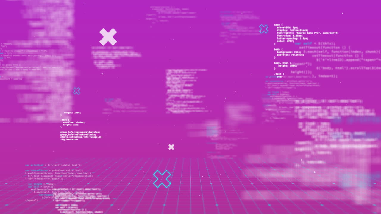 Animation of shapes and data processing on pink background