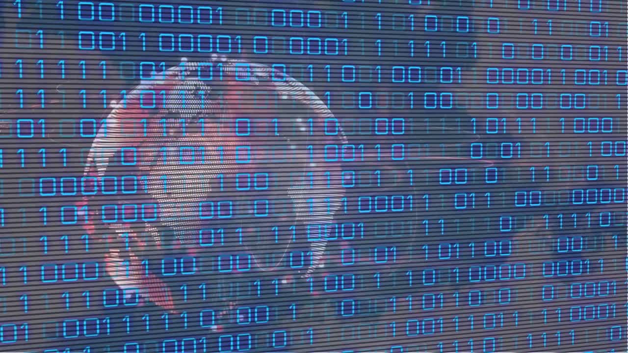 animación de codificación binaria sobre el globo sobre fondo negro