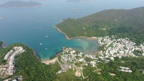 Hong-Kong-Sheung-Sze-Wan-Beach-and-Tai-Hang-Hau-Village,-Aerial-view