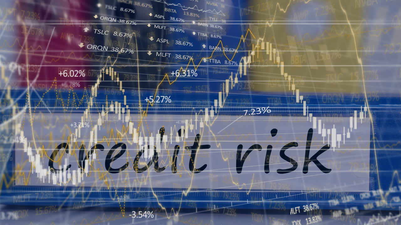 animación del procesamiento de datos financieros sobre la escritura del riesgo de crédito