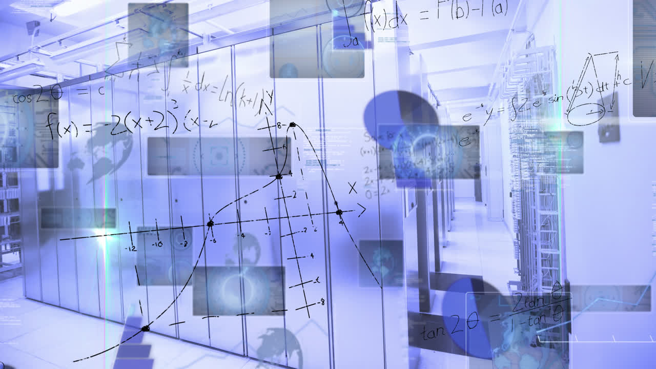 animación del procesamiento de datos en la sala de servidores