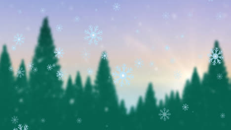 animation of snow falling in winter forest