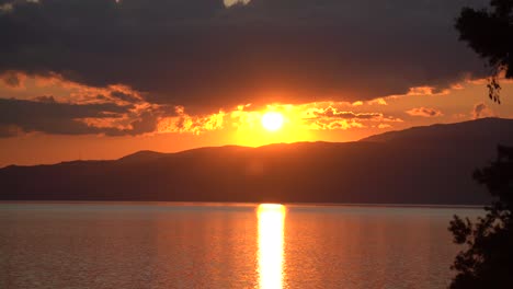 sunset over the natural lake