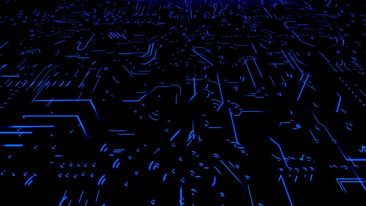 un concepto abstracto de una placa de circuito digital que funciona en tiempo real, versión de color azul - bucle sin costuras