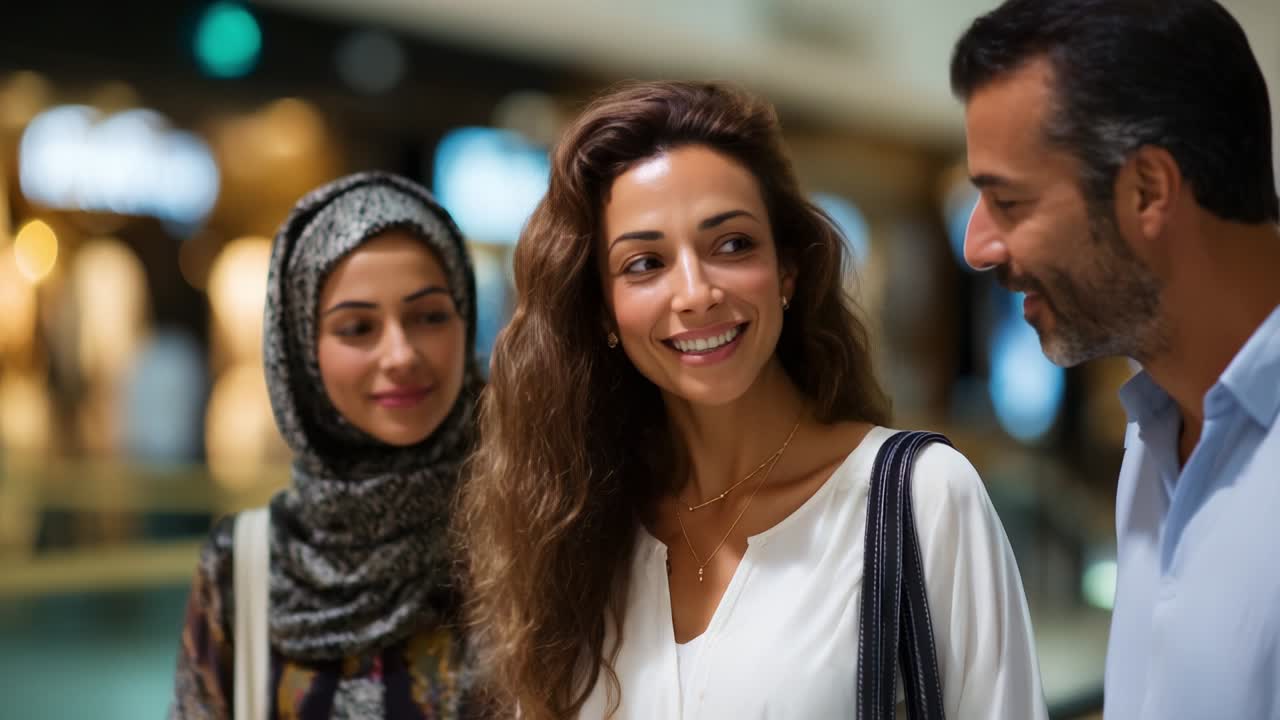 A Joyful Interaction Among Friends at a Mall: Enjoying Each Other's Company While Exploring Fashion Choices and Personal Styles in a Vibrant Shopping Environment, Full of Laughter and Connection