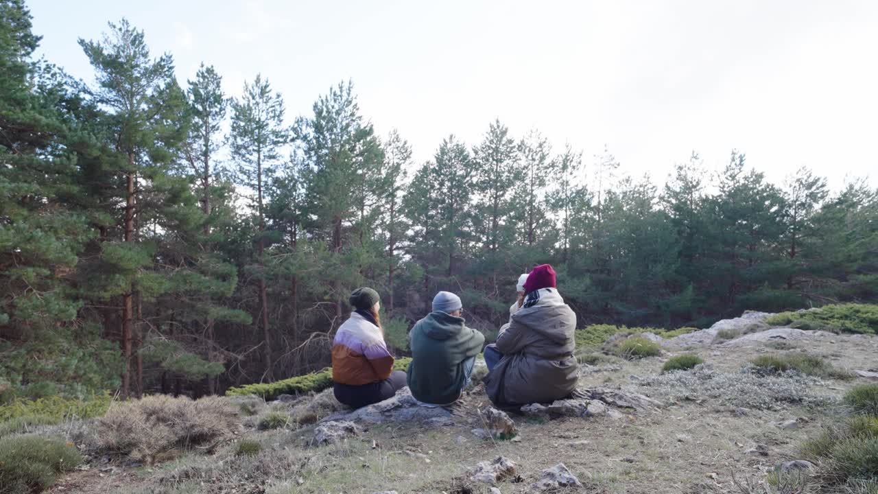 People sitting in a forest