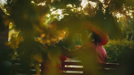couple in park with festive hats