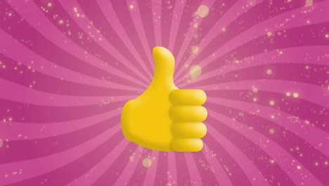 Animation-of-yellow-spots-over-thumbs-up-icon-against-purple-radial-background