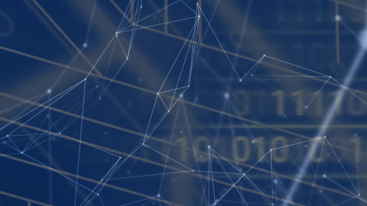 animación de redes de conexiones y procesamiento de datos sobre fondo azul