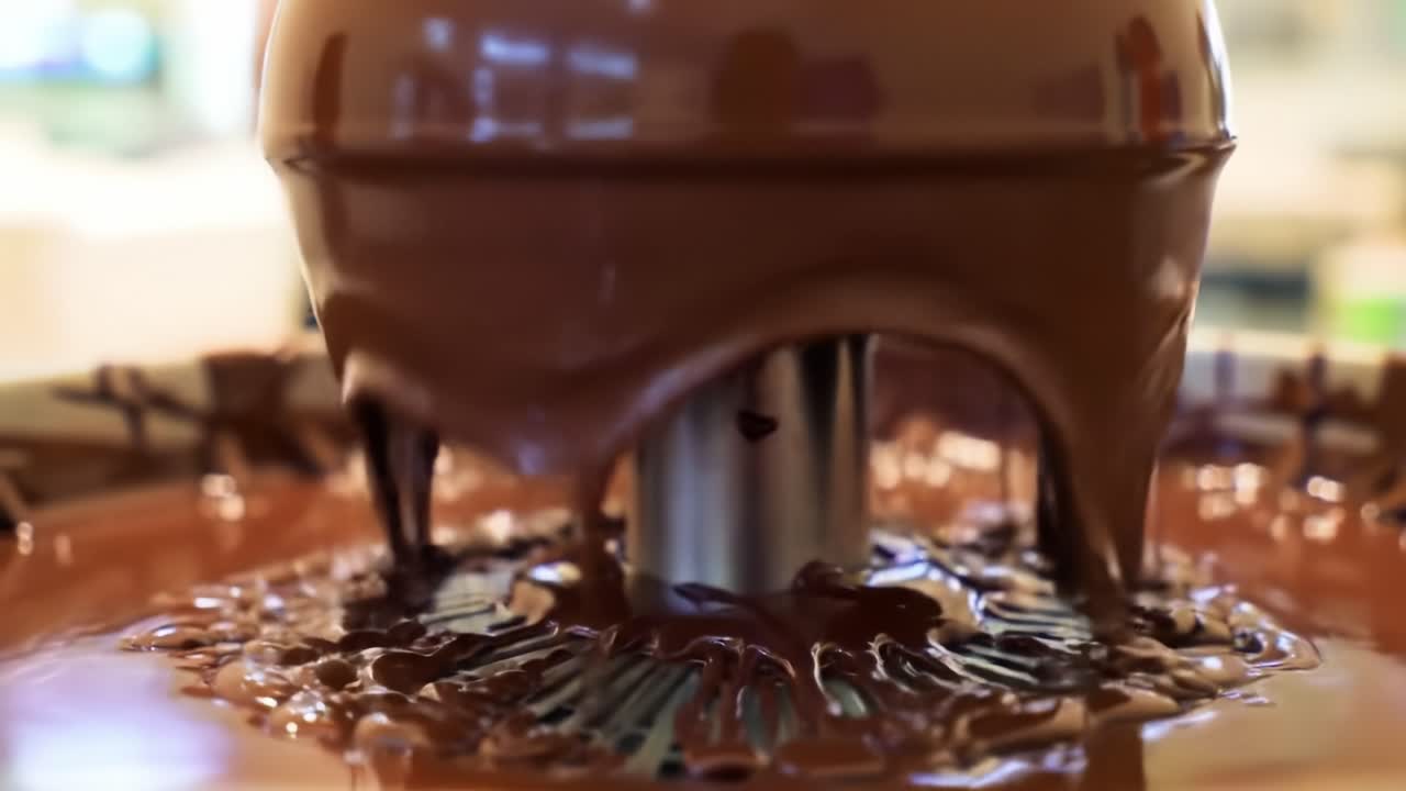 Captivating Chocolate Falls: A Close-Up Look at the Elegance and Texture of Melting Chocolate Flowing from a Fountain, Creating a Delicious Visual Delight