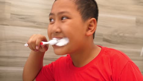 boy brushes teeth