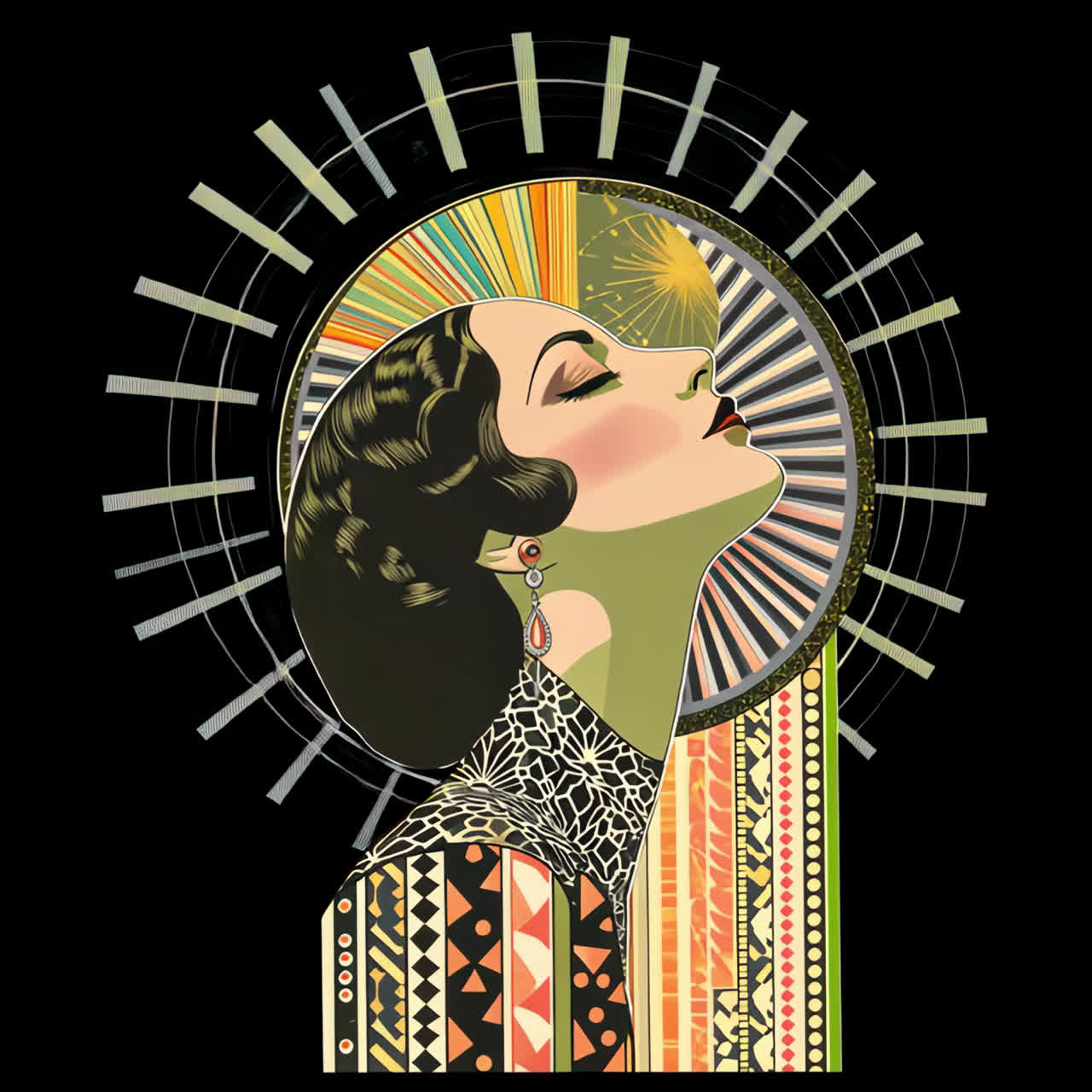 Elegant vintage deco portrait animation isolated asset, transparent 4K video, alpha channel, ProRes