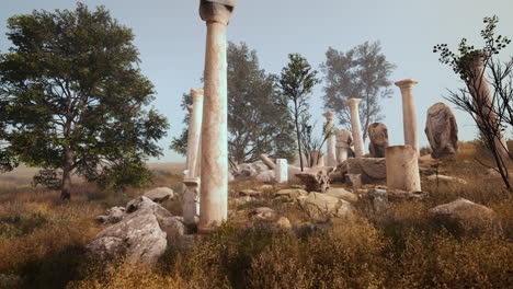 ancient roman ruins with broken statues