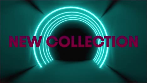 Animation-of-new-collection-text-repeated-over-neon-circles