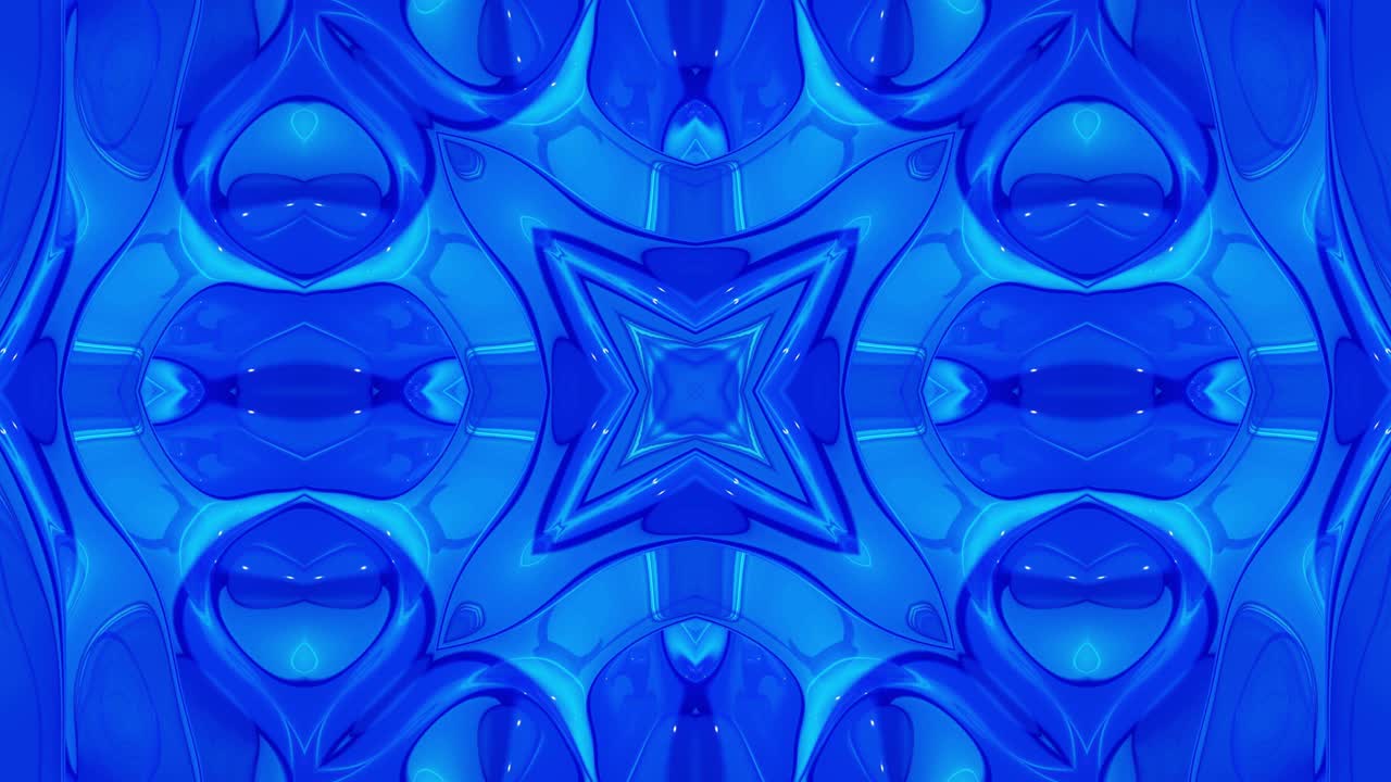 patrón ondulado líquido como el caleidoscopio con ondas azules. 3d elegante abstracto en bucle bg, estructura simétrica ondulada de vidrio líquido brillante. animación fluida colorida de moda de 4k.