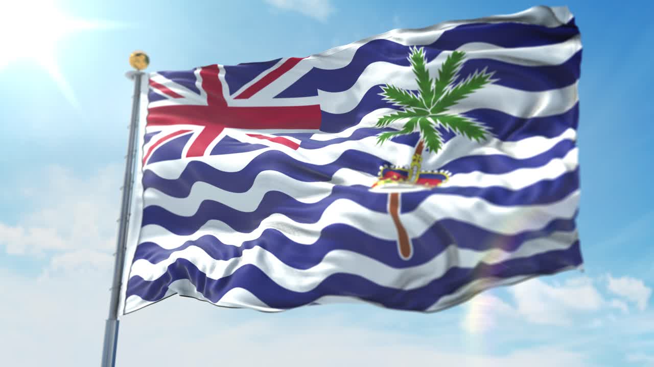 ilustración 3d de 4k de la bandera ondeante en un poste del territorio británico del océano índico