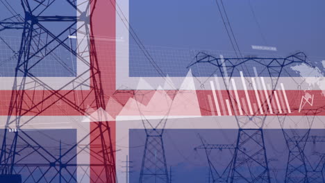 animation of financial data processing over flag of norway