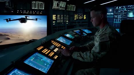 operador de avión no tripulado en una sala de control militar
