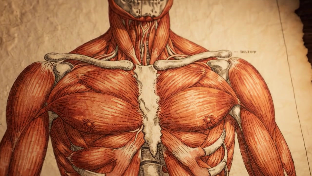 Un'esplorazione intricata dell'anatomia umana: un viaggio visivo attraverso lo scheletro e la struttura muscolare raffigurati in illustrazioni dettagliate
