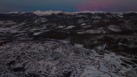 corona pass blue hour fraser colorado aerial drone rocky mountains national park grand county neighborhood sunset sunrise winter park resort village town berthoud pass december winter solstice forward