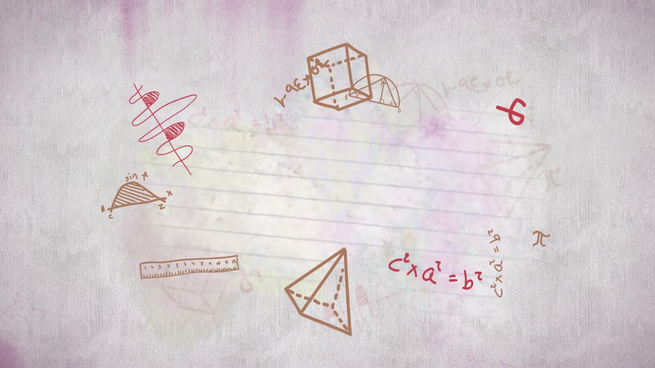ecuaciones matemáticas y formas geométricas que se mueven contra un fondo gris