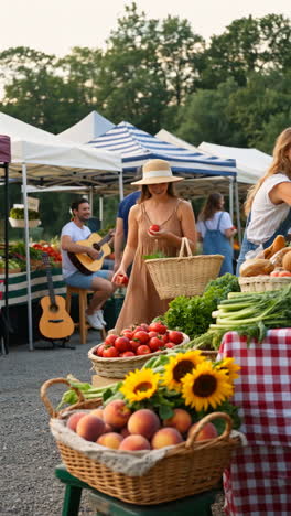 woman shopping for fresh produce at a lively farmer's market