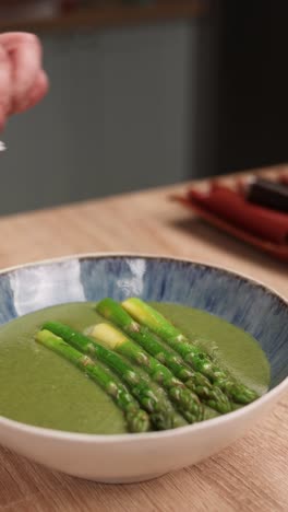 green asparagus soup with poached egg