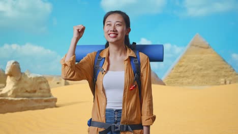 happy woman traveler in egypt