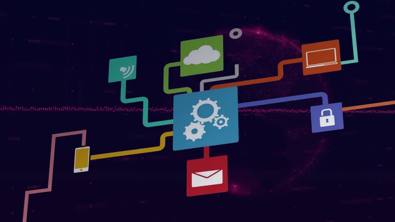 Unique video representing global communications with connection of various wireless technologies