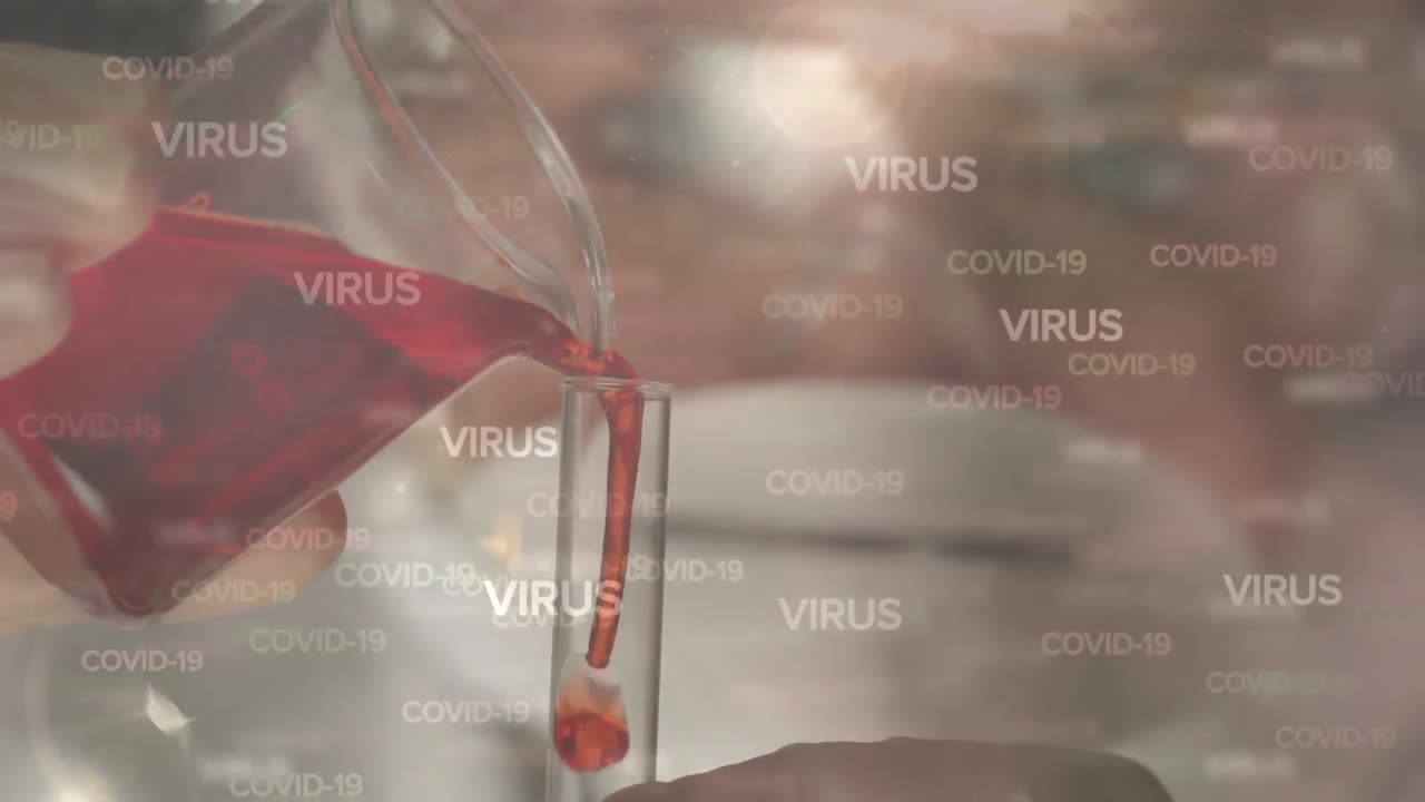 얼굴 마스크를 입은 과학자 위에 코로나 19 텍스트의 애니메이션