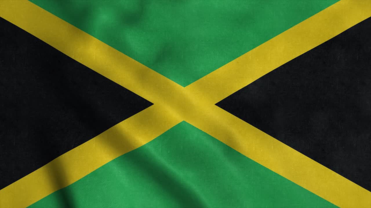 Jamaica flag waving in the wind. Seamless loop with highly detailed fabric texture