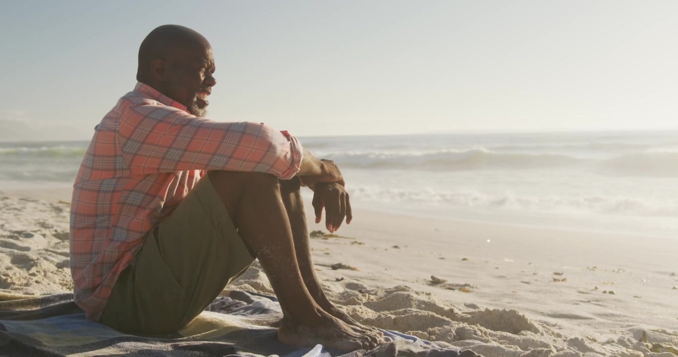 Man sitting shore, subscribe UI appearing, sending social badges sliding over him and driving subs