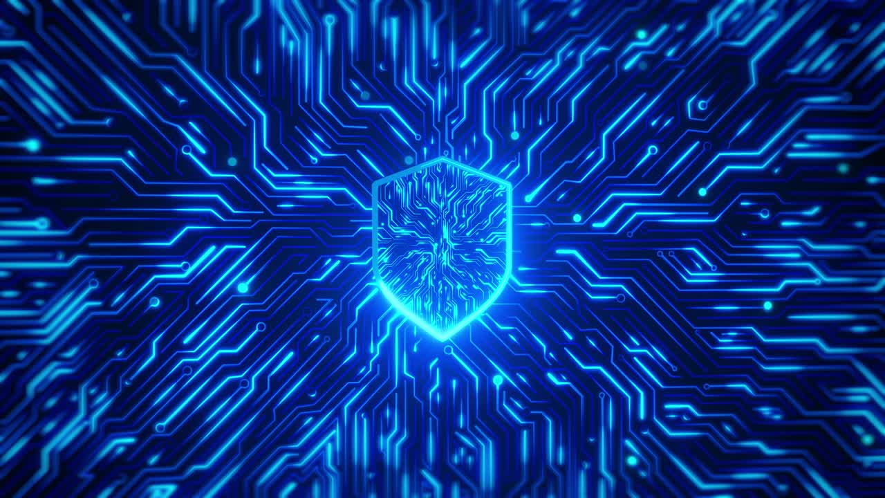 Shield icon cyber security digital grid artificial intelligence concept electronic powered by