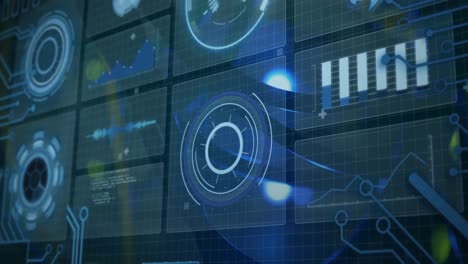 animación del procesamiento de datos diversos en la pantalla digital