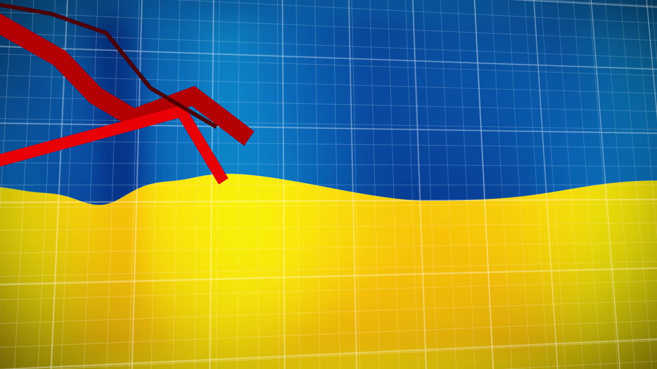 animación de datos financieros y gráfico sobre la bandera de ucrania
