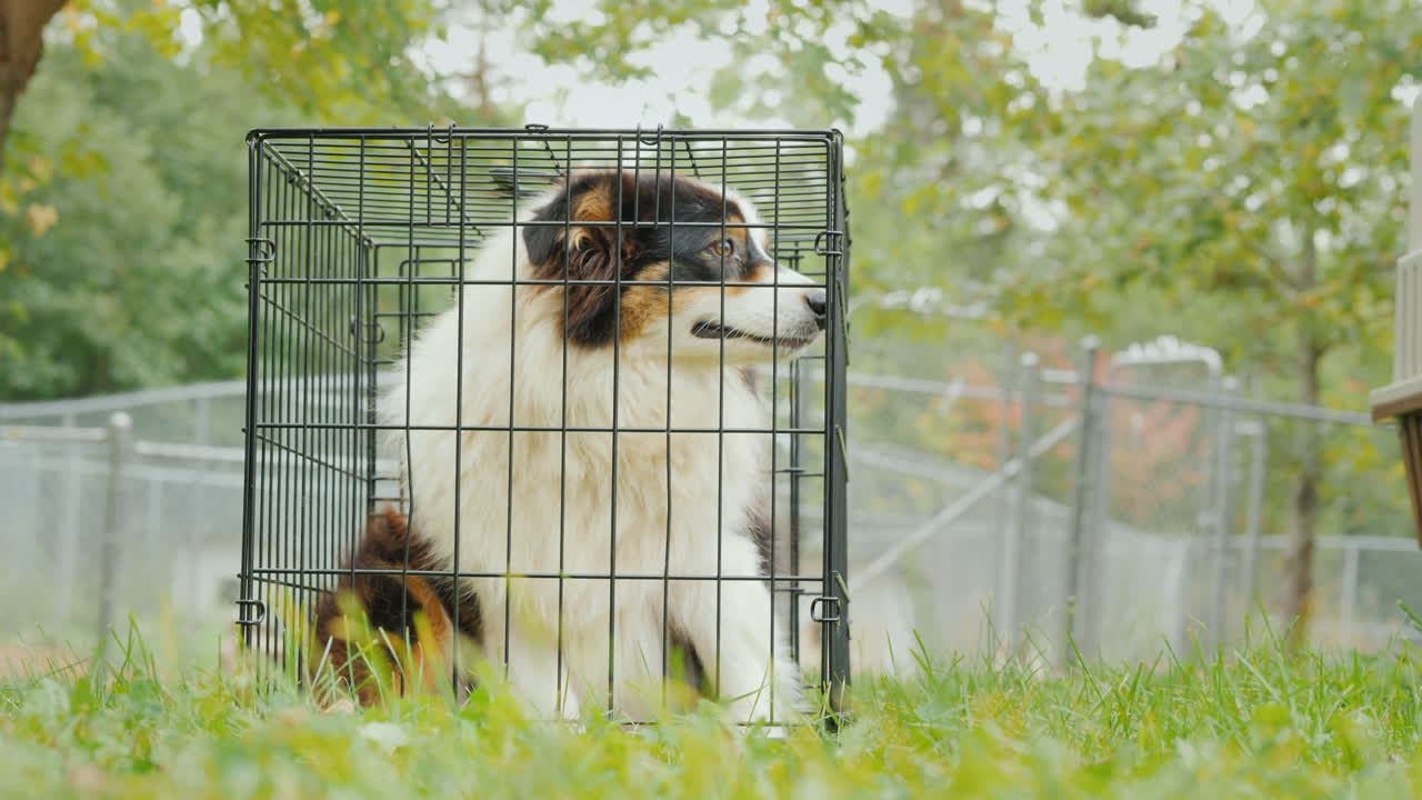 새장에 갇힌 슬픈 개