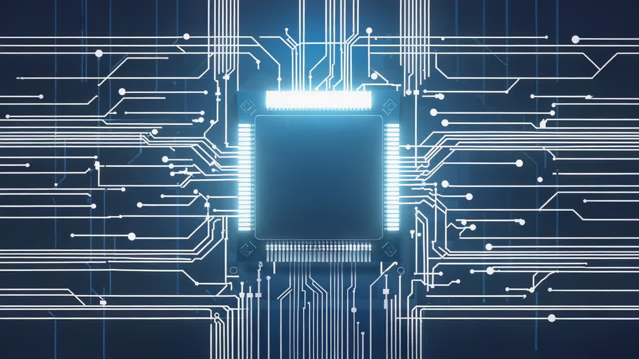 Glowing CPU on Circuit Board