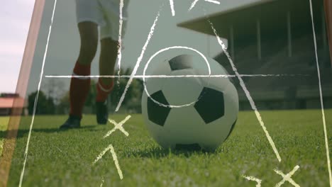 animación del plan de juego sobre el jugador de fútbol y la pelota