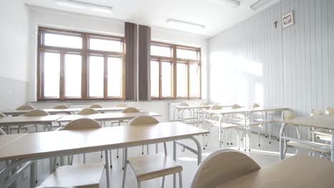 modern classroom in public high school in morning sun