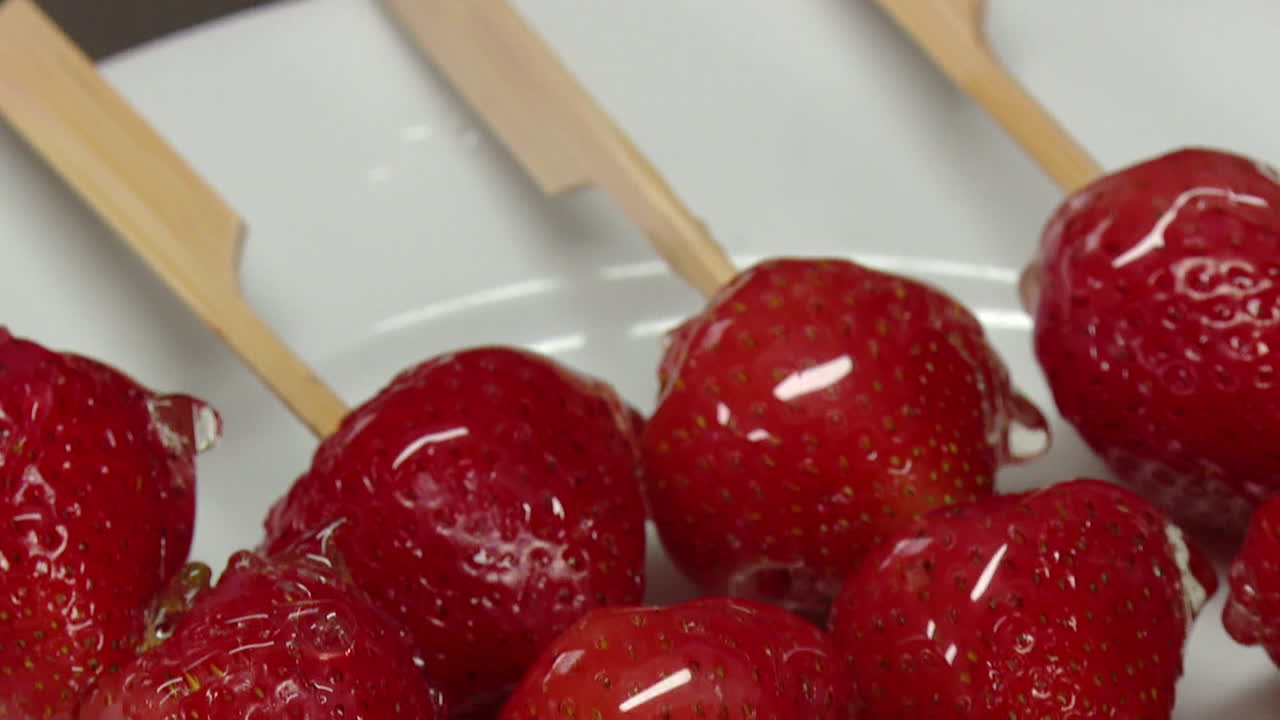 Candied Strawberries on Skewers
