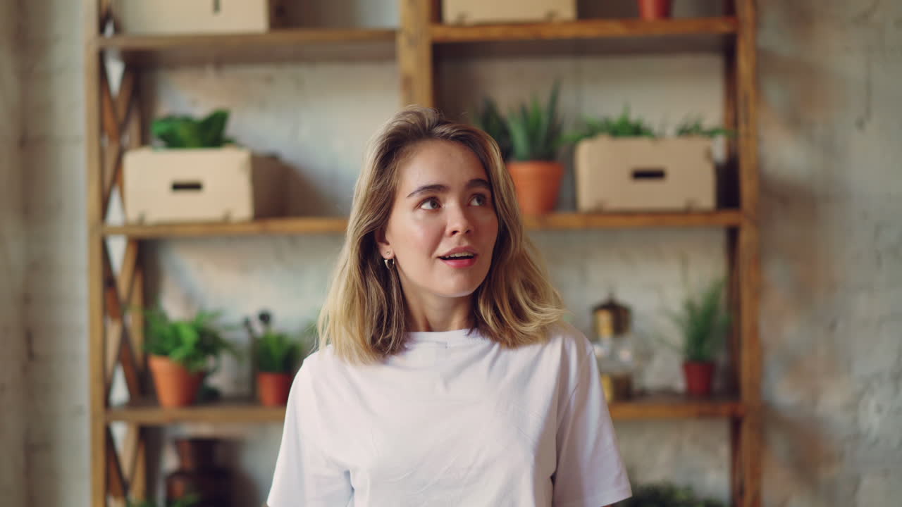 Surprised Woman in a Room with Plants