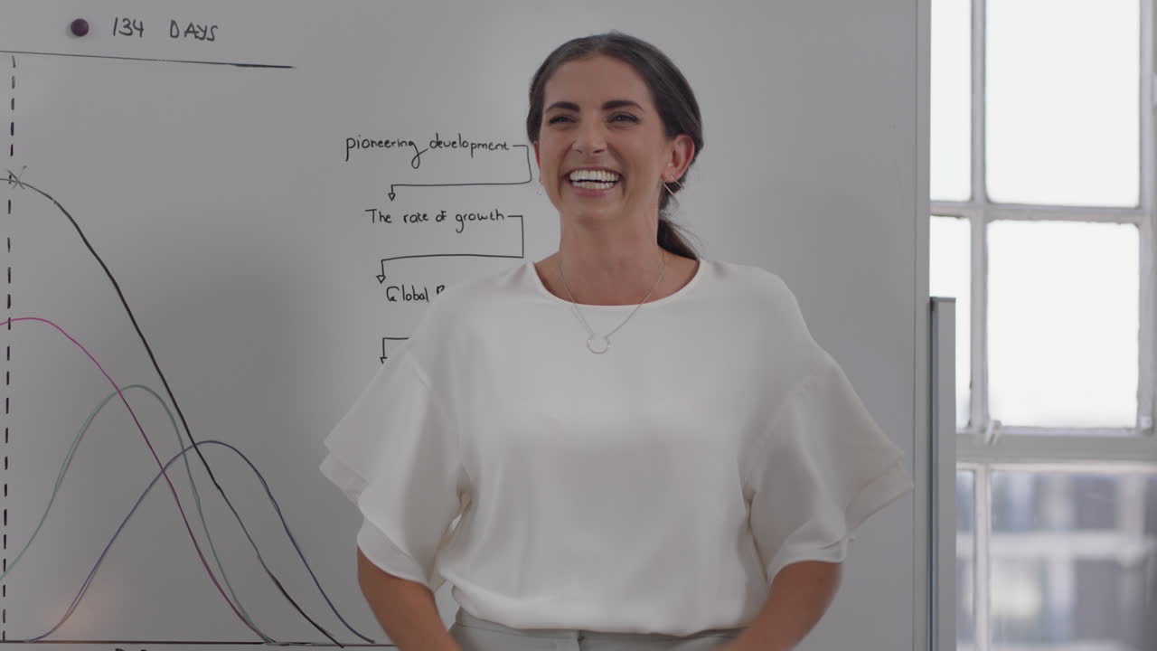 mujer de negocios feliz riendo en la sala de juntas disfrutando de bromas divertidas divirtiéndose con sus colegas en la oficina