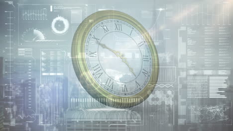 animación del procesamiento de datos sobre un reloj en movimiento