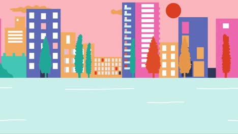 empty streets in city during summer sunset. outbreak coronavirus in city. cartoon background. flat design, loop 4k