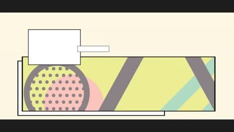 animation of pastel coloured shapes in oblong frame, with copy space rectangles, on beige background