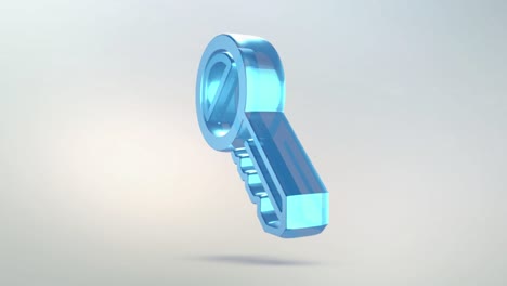 el icono de la llave está hecho de vidrio. icono de llave giratoria translúcida con canal alfa de color azul verde. bucle sin costuras