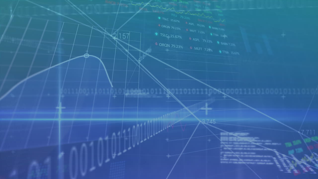 una visualización dinámica de los datos y tendencias del mercado de valores en una pantalla digital