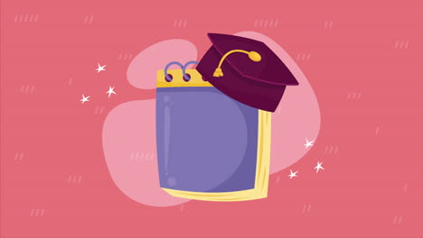 elegant graduation hat and notebook animation